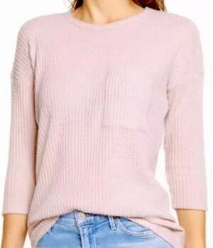 NWT Bobeau Pullover Thermal Waffle Knit Sweater Top Sz Small in Blush Pink